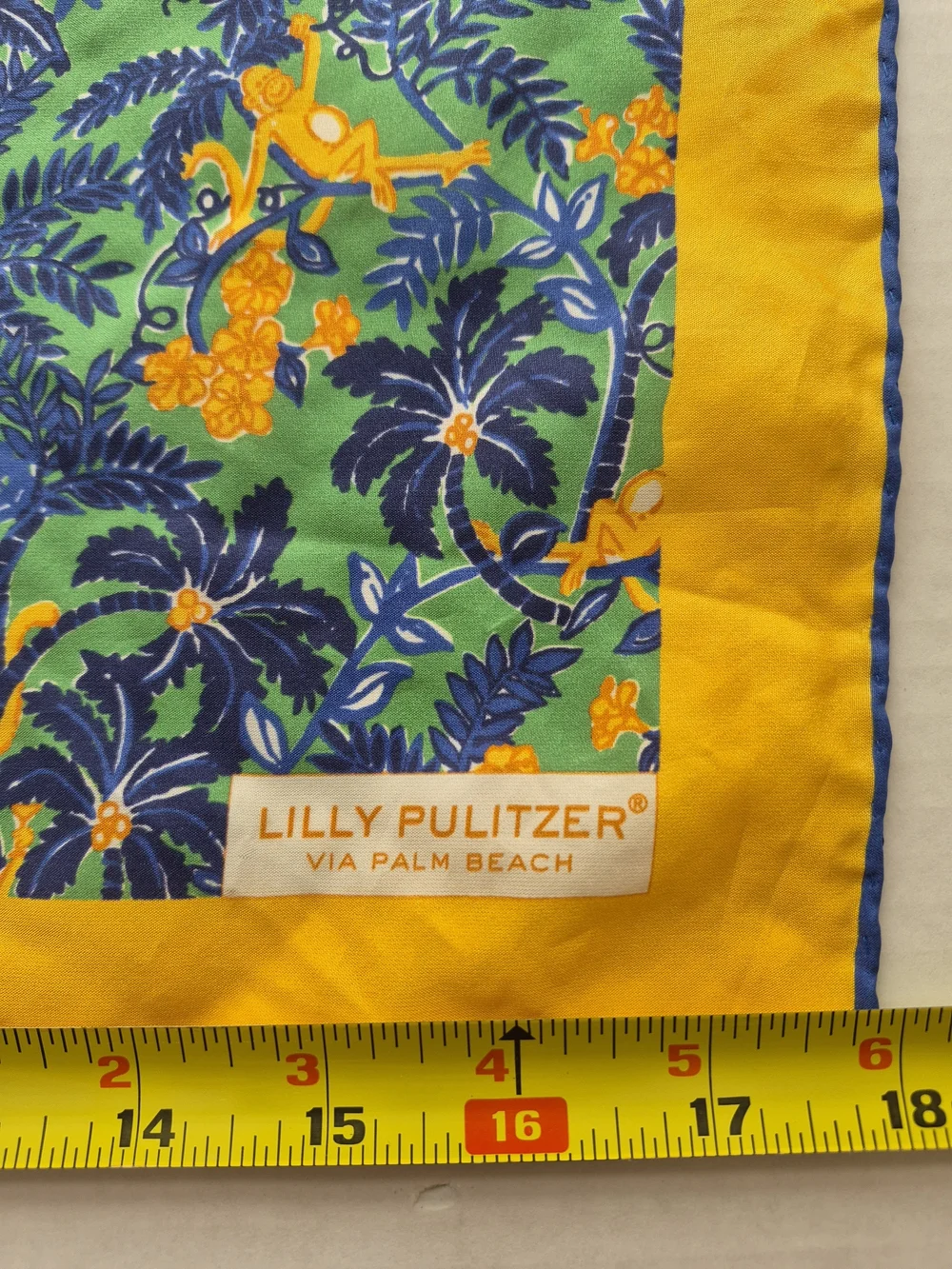 Lilly Pulitzer Silk Yellow Border Tropical Print Scarf